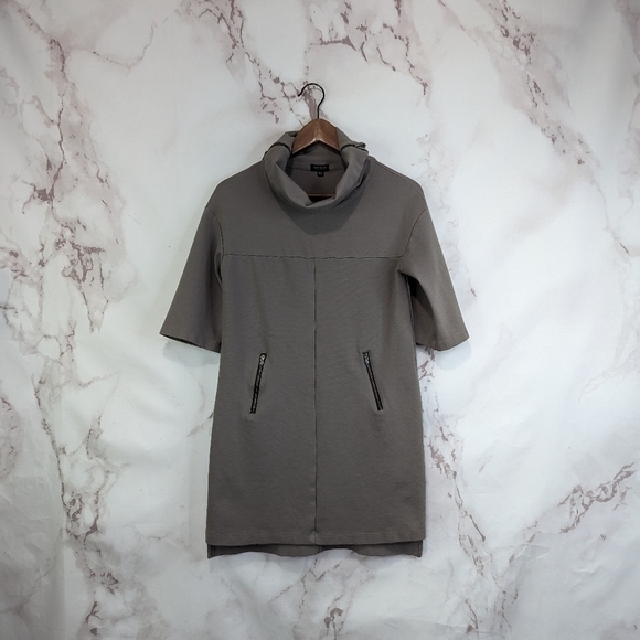 Komorov Dress Womens XS Tunic Brown Half Short Sleeve Mini Mock Zip Neck Pocket - Picture 1 of 13